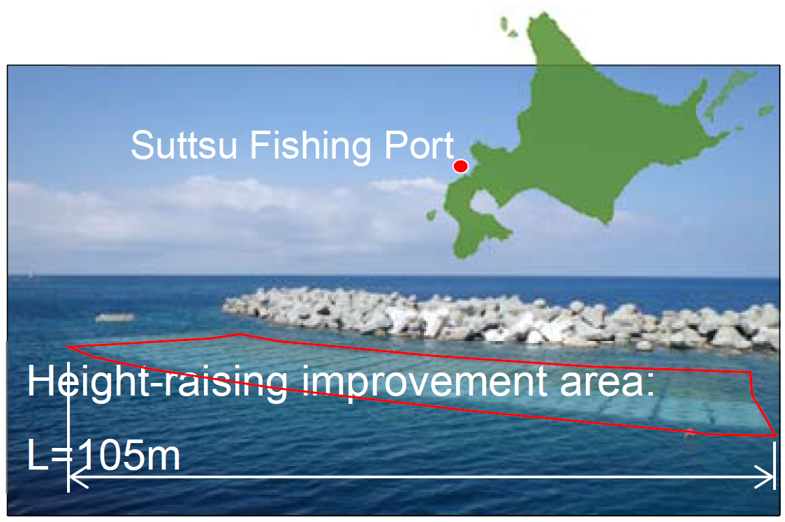 click to enlarge Photo 2 Breakwater with a rear step at Suttsu Fishing Port