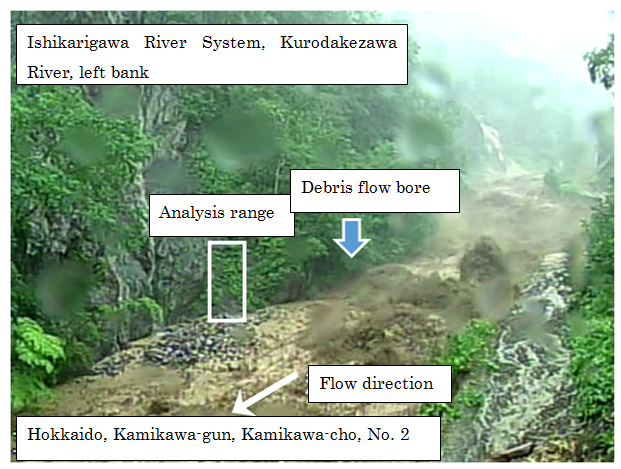 click to enlarge Figure 1. Monitor-camera image of a debris flow