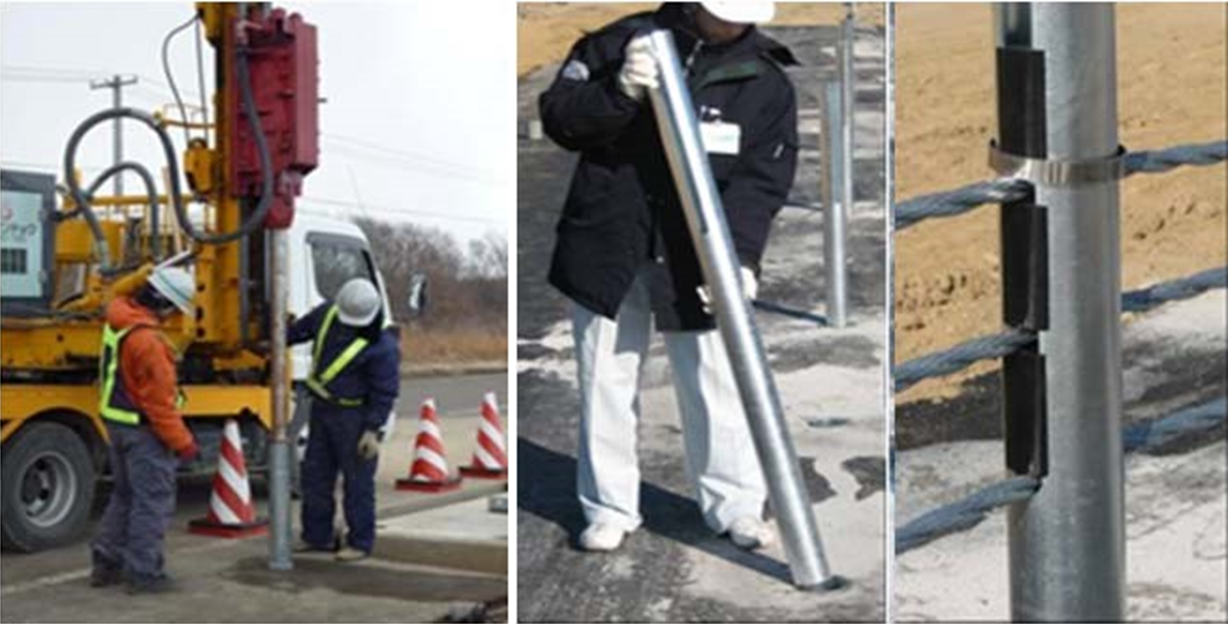 click to enlarge Photo 2. Installation of sleeves, posts, and wires