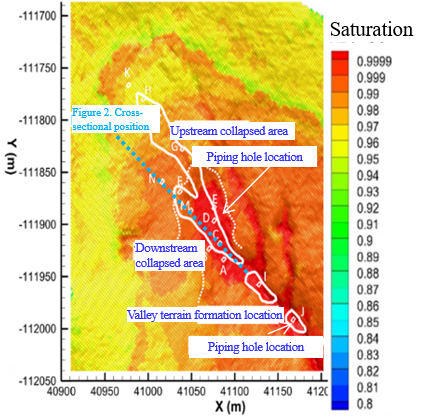 click to enlarge Figure 1. Distribution of the soil-water saturation at the time of maximum heavy rain