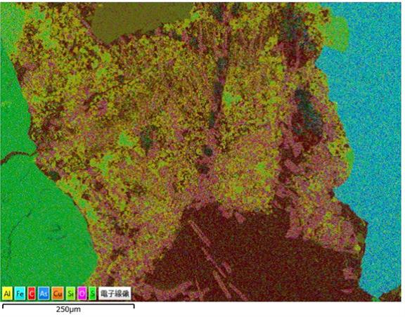 ガルバニック相互作用によって黄銅鉱が選択的に溶出する様子（SEM-EDS）